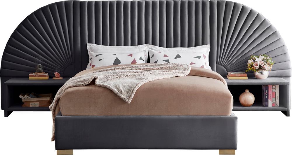 Meridian Furniture - Cleo Grey Velvet Queen Bed - CleoGrey-Q veiw 3
