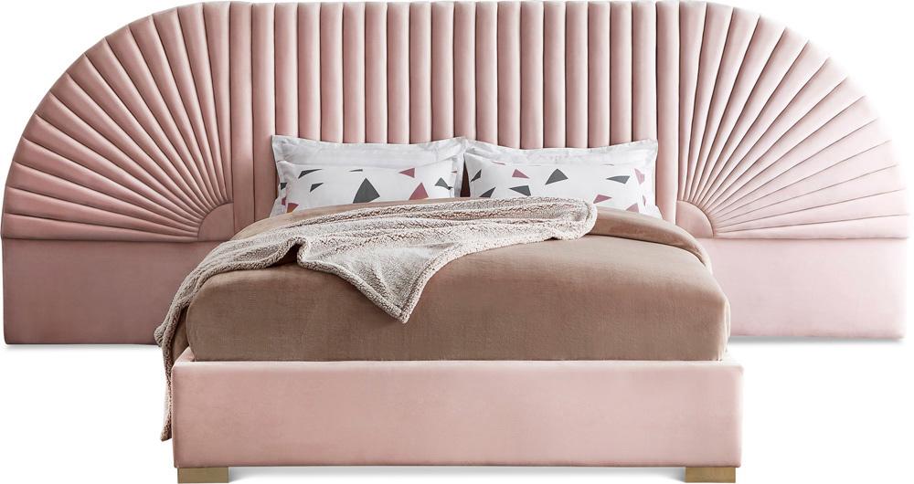 Meridian Furniture - Cleo Pink Velvet King Bed - CleoPink-K veiw 1