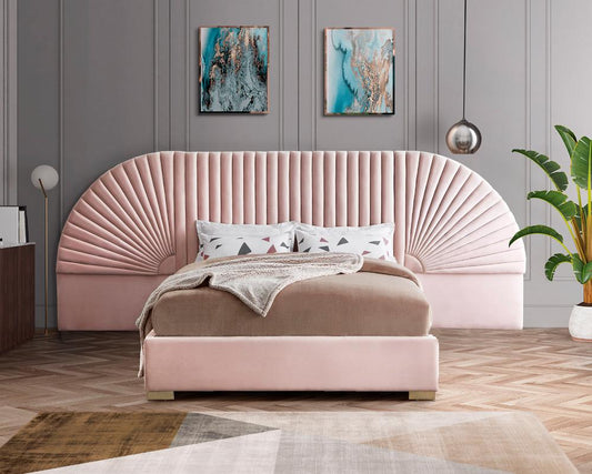 Meridian Furniture - Cleo Pink Velvet King Bed - CleoPink-K veiw 2