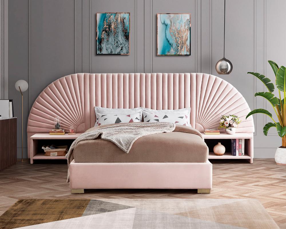Meridian Furniture - Cleo Pink Velvet King Bed - CleoPink-K veiw 4