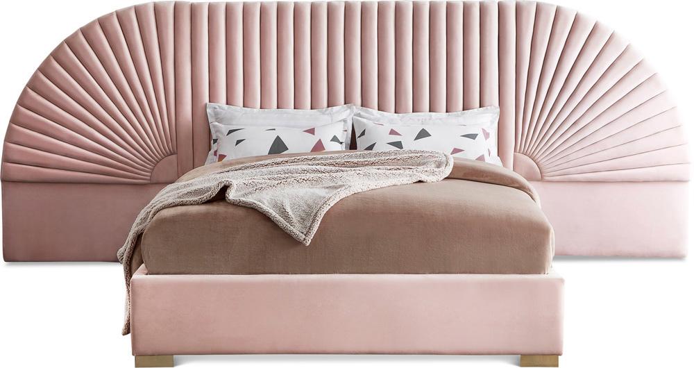 Meridian Furniture - Cleo Pink Velvet Queen Bed - CleoPink-Q veiw 1