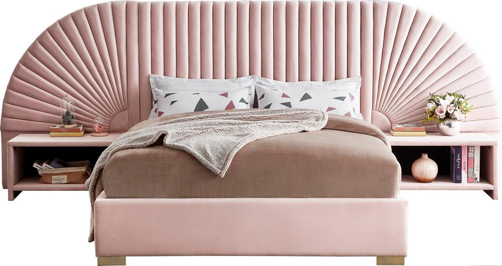 Meridian Furniture - Cleo Pink Velvet Queen Bed - CleoPink-Q veiw 3