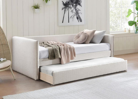 Meridian Furniture - Colton Cream Linen Textured Fabric Twin Daybed - ColtonCream-T veiw 2
