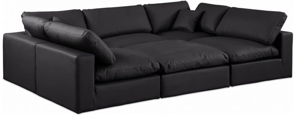 Meridian Furniture - Comfy Black Vegan Leather Modular Sectional - 6Pc - 188Black-Sec6C view 1 