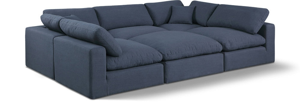 Meridian Furniture - Comfy Navy Linen Textured Fabric Modular Sectional - 6Pc - 187Navy-Sec6C veiw 1