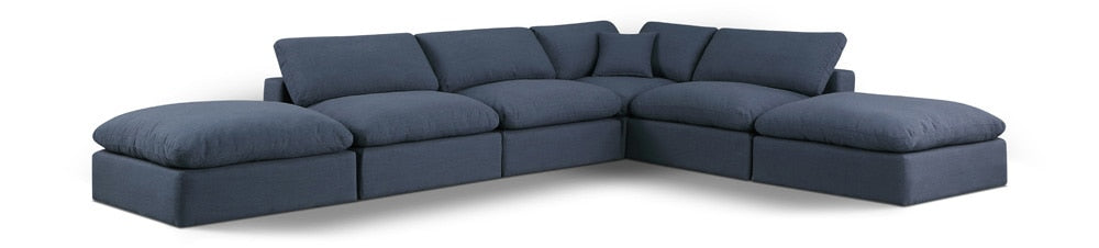 Meridian Furniture - Comfy Navy Linen Textured Fabric Modular Sectional - 6Pc - 187Navy-Sec6E veiw 1