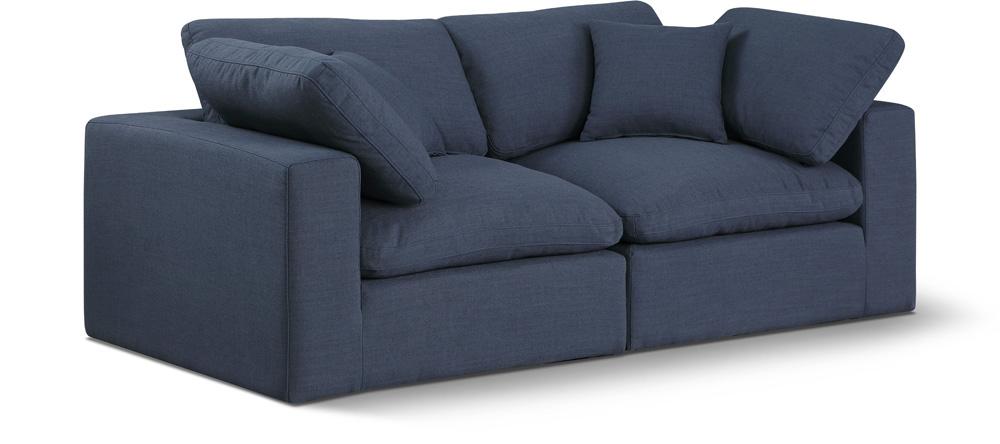 Meridian Furniture - Comfy Navy Linen Textured Fabric Modular Sofa - 2Pc - 187Navy-S80 veiw 1