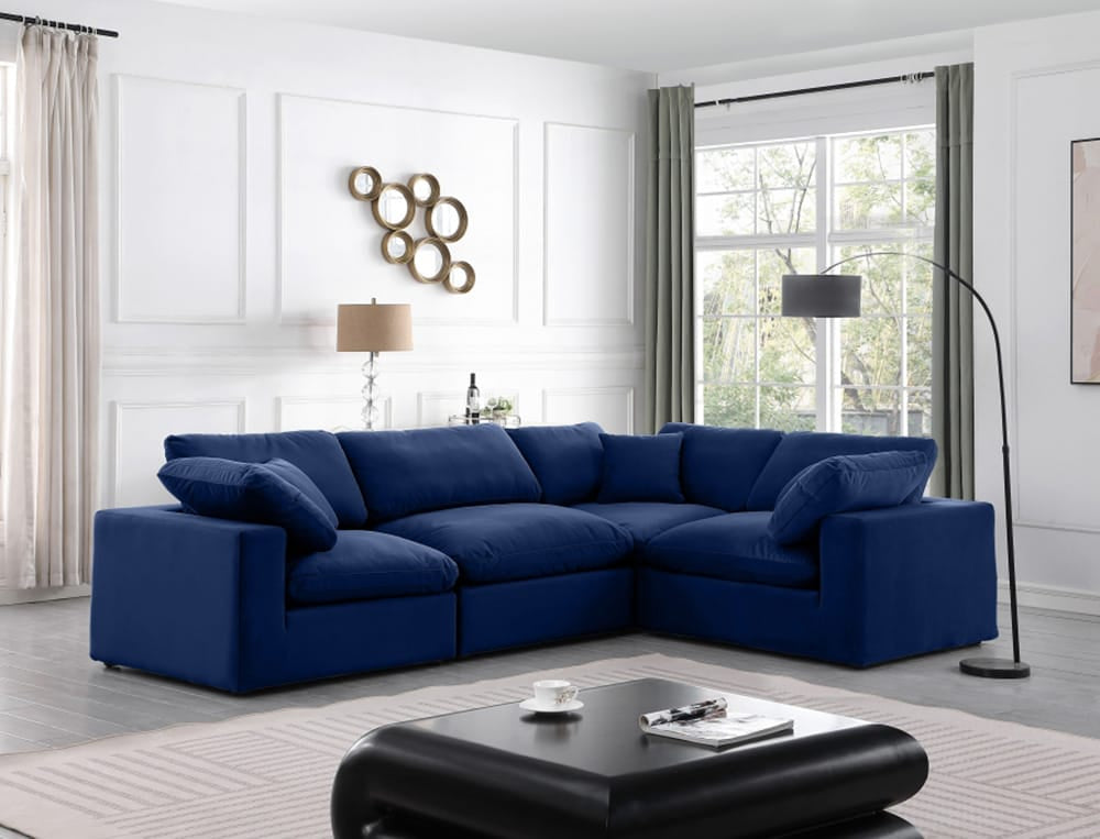 Meridian Furniture - Comfy Navy Velvet Modular Sectional - 4Pc - 189Navy-Sec4A view 5