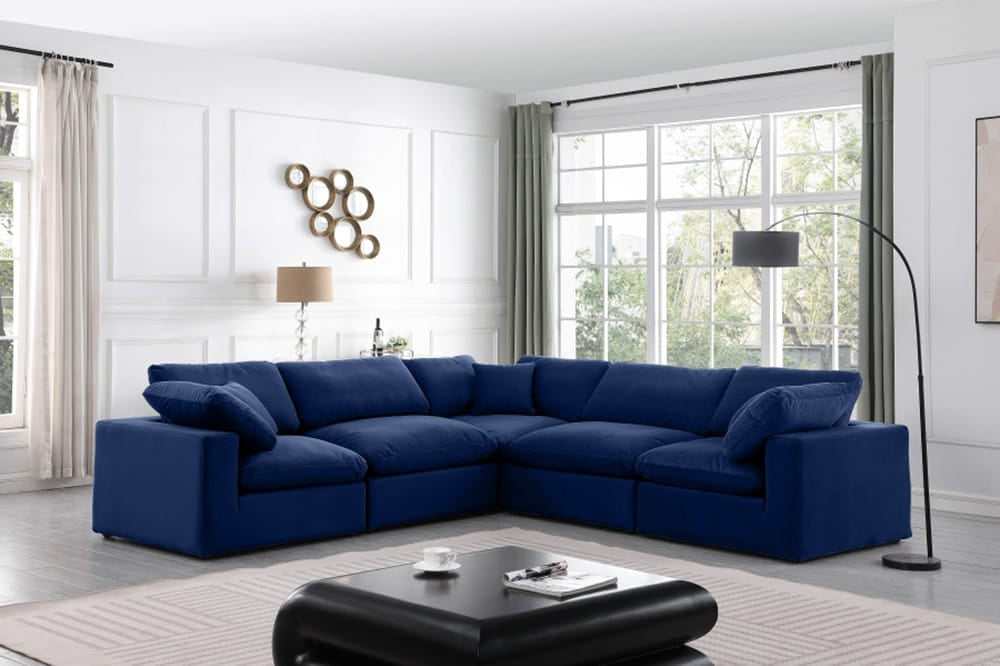Meridian Furniture - Comfy Navy Velvet Modular Sectional - 5Pc - 189Navy-Sec5C view 6