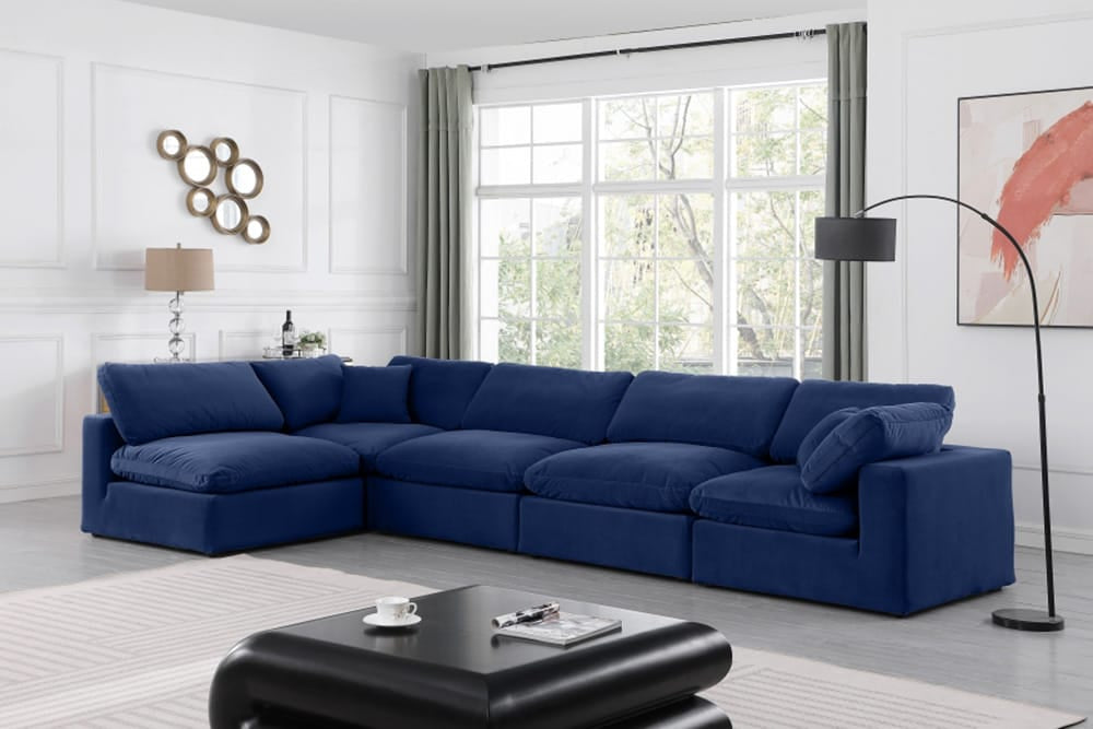 Meridian Furniture - Comfy Navy Velvet Modular Sectional - 5Pc - 189Navy-Sec5D view 11