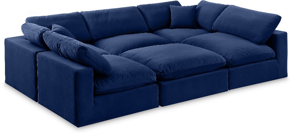 Meridian Furniture - Comfy Navy Velvet Modular Sectional - 6Pc - 189Navy-Sec6C view 1
