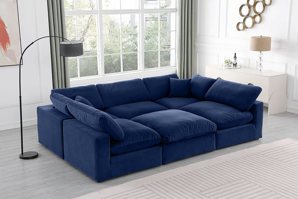 Meridian Furniture - Comfy Navy Velvet Modular Sectional - 6Pc - 189Navy-Sec6C view 7