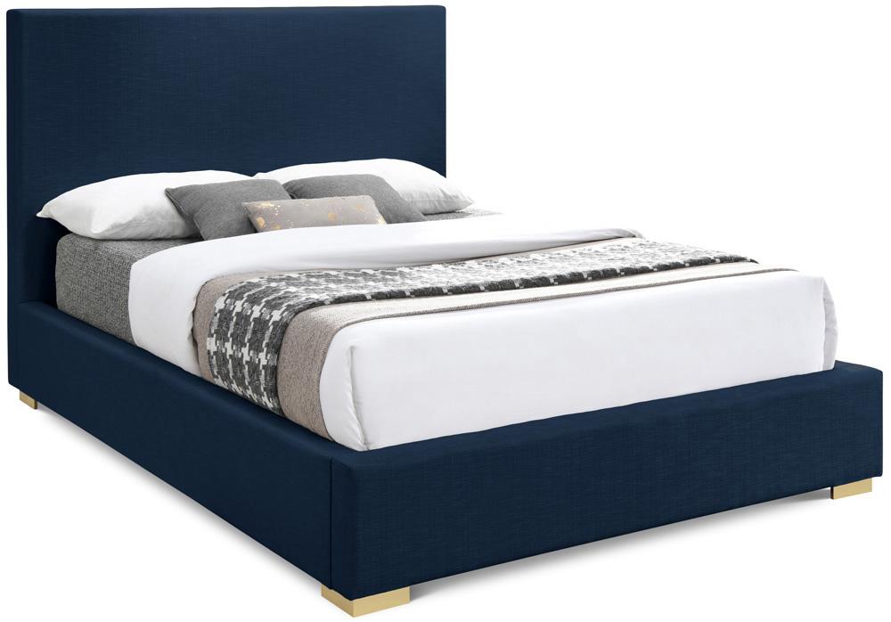 Meridian Furniture - Crosby Navy Linen Textured Fabric Queen Bed - CrosbyNavy-Q veiw 1