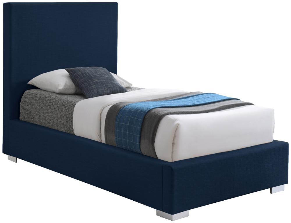 Meridian Furniture - Crosby Navy Linen Textured Fabric Twin Bed - CrosbyNavy-T veiw 2