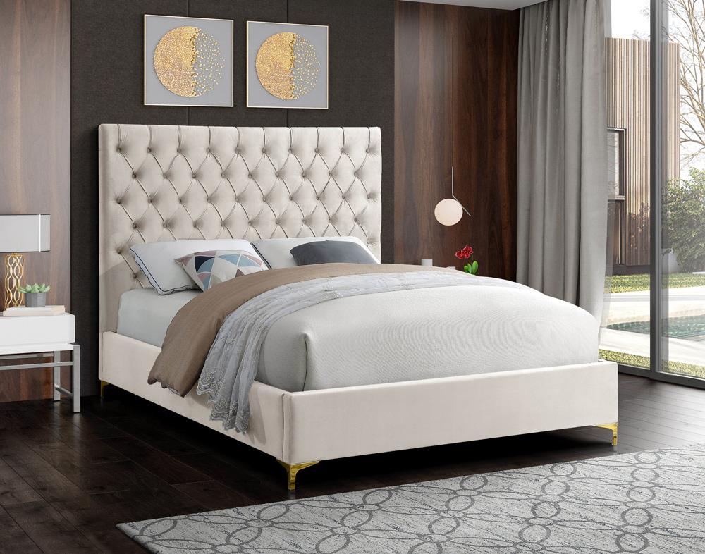Meridian Furniture - Cruz Cream Velvet King Bed - CruzCream-K veiw 3