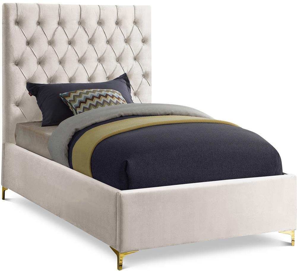 Meridian Furniture - Cruz Cream Velvet Twin Bed - CruzCream-T veiw 1