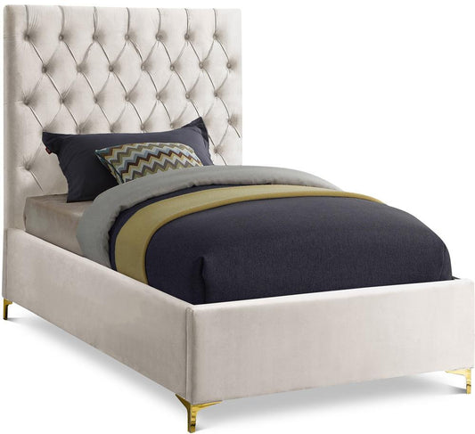 Meridian Furniture - Cruz Cream Velvet Twin Bed - CruzCream-T veiw 1