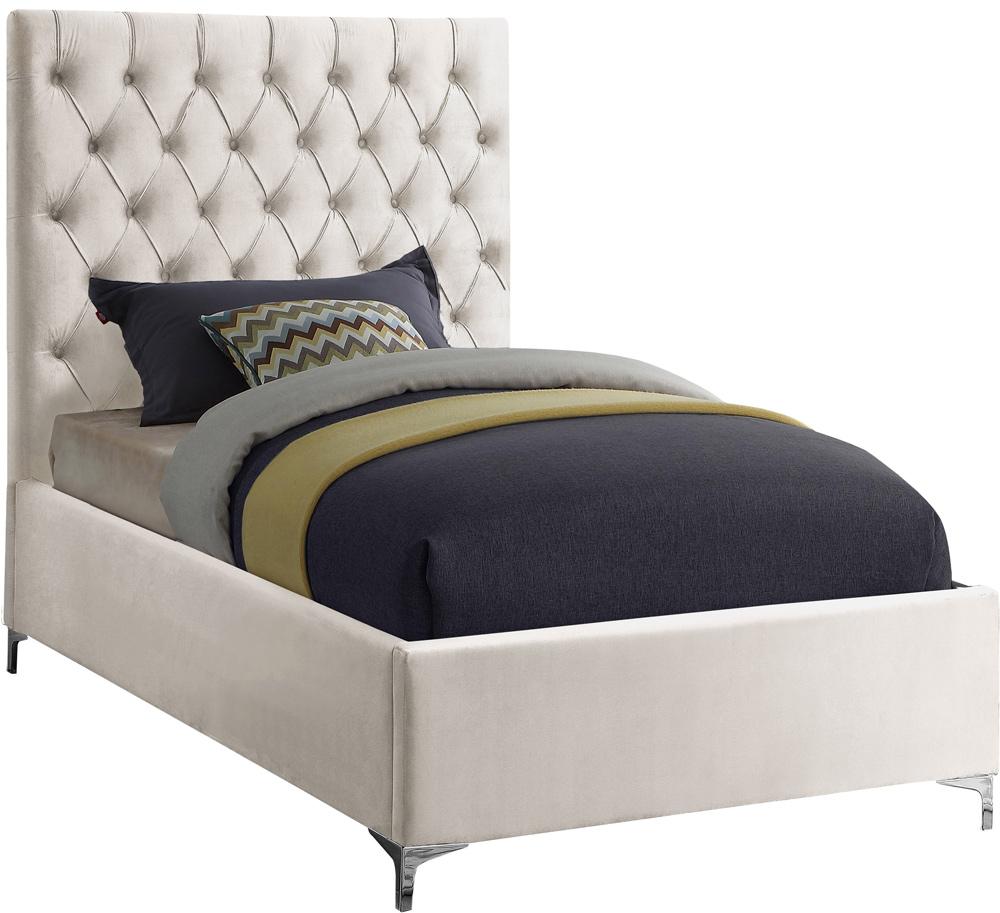 Meridian Furniture - Cruz Cream Velvet Twin Bed - CruzCream-T veiw 2