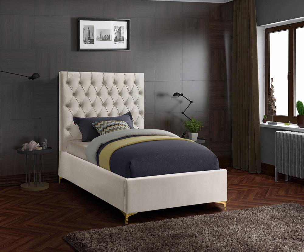 Meridian Furniture - Cruz Cream Velvet Twin Bed - CruzCream-T veiw 3