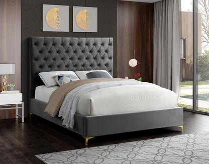 Meridian Furniture - Cruz Grey Velvet Full Bed - CruzGrey-F veiw 4