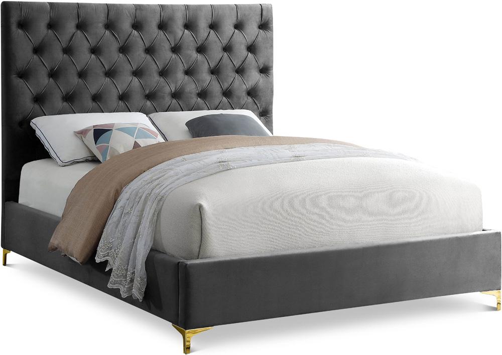 Meridian Furniture - Cruz Grey Velvet King Bed - CruzGrey-K veiw 1