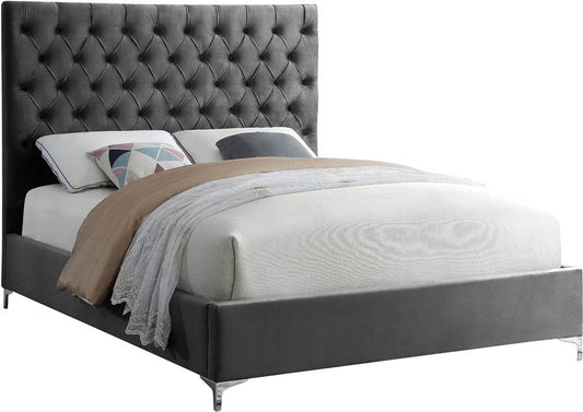 Meridian Furniture - Cruz Grey Velvet King Bed - CruzGrey-K veiw 2