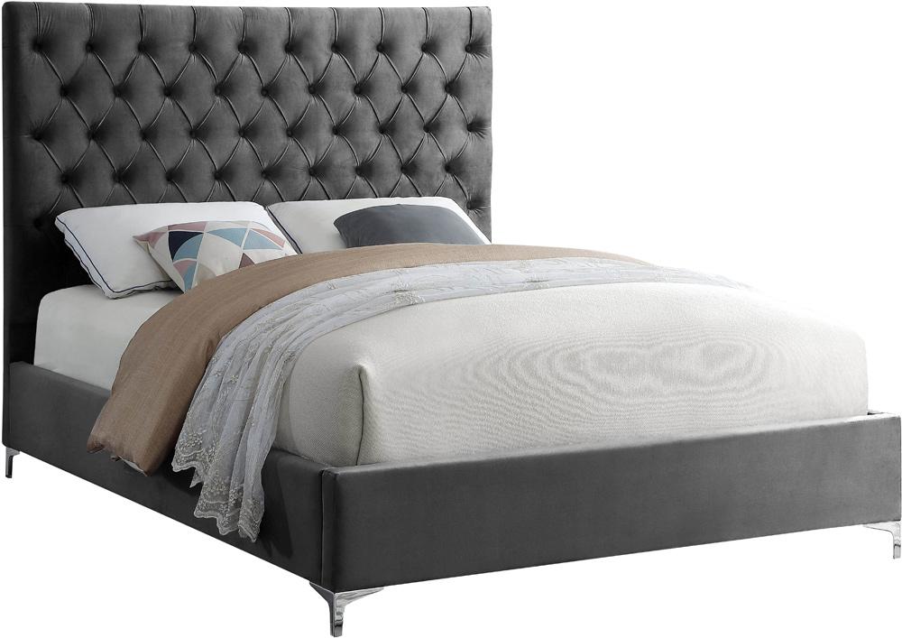Meridian Furniture - Cruz Grey Velvet Queen Bed - CruzGrey-Q veiw 2