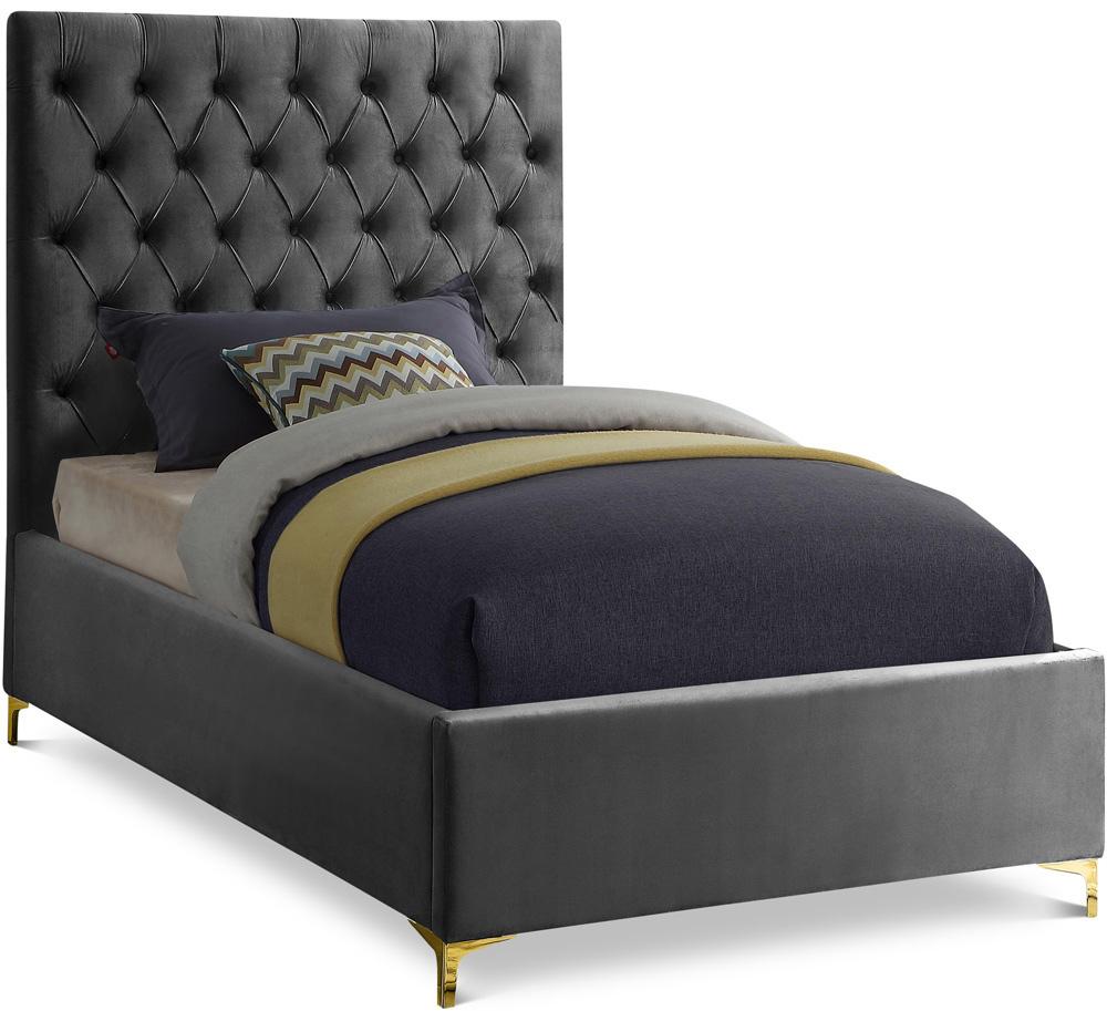 Meridian Furniture - Cruz Grey Velvet Twin Bed - CruzGrey-T veiw 1