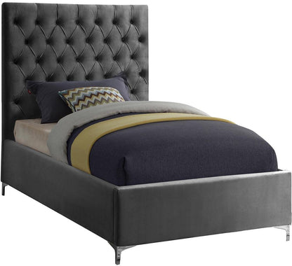 Meridian Furniture - Cruz Grey Velvet Twin Bed - CruzGrey-T veiw 2