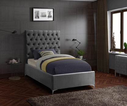 Meridian Furniture - Cruz Grey Velvet Twin Bed - CruzGrey-T veiw 4