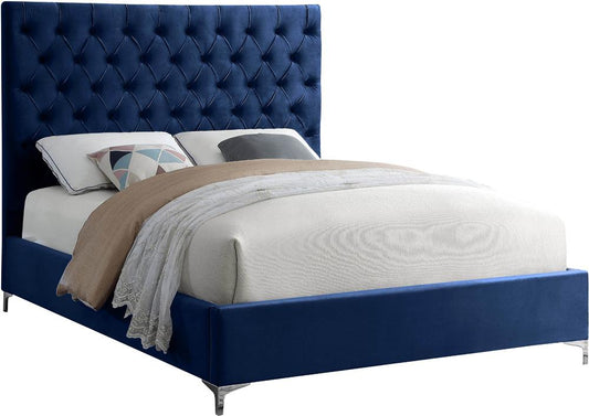 Meridian Furniture - Cruz Navy Velvet Full Bed - CruzNavy-F veiw 2