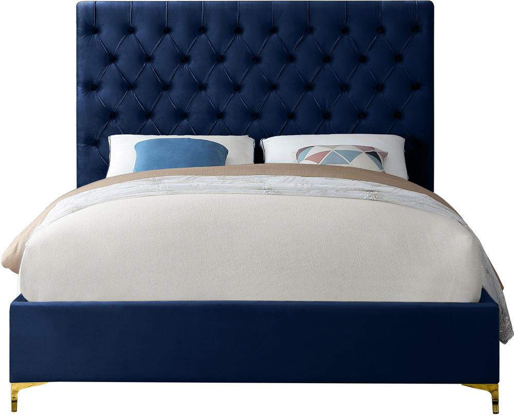 Meridian Furniture - Cruz Navy Velvet Full Bed - CruzNavy-F veiw 6