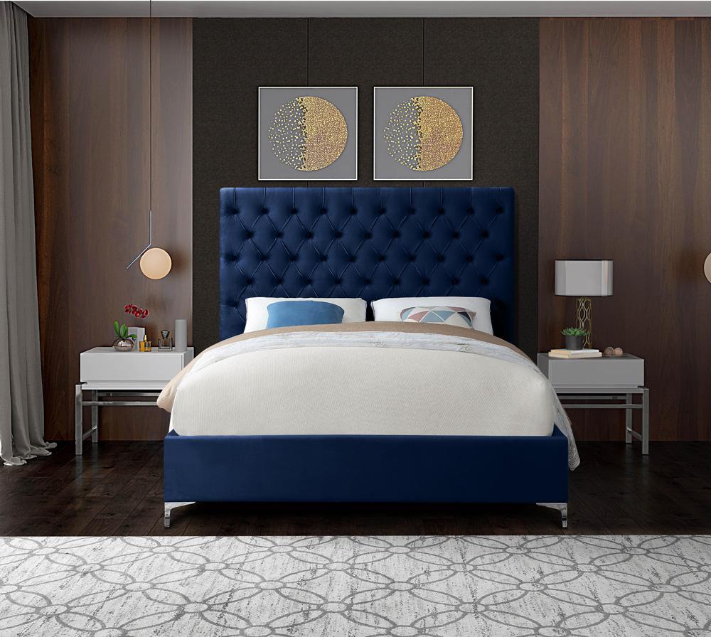 Meridian Furniture - Cruz Navy Velvet Full Bed - CruzNavy-F veiw 7