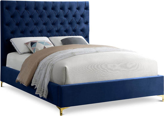 Meridian Furniture - Cruz Navy Velvet King Bed - CruzNavy-K veiw 1