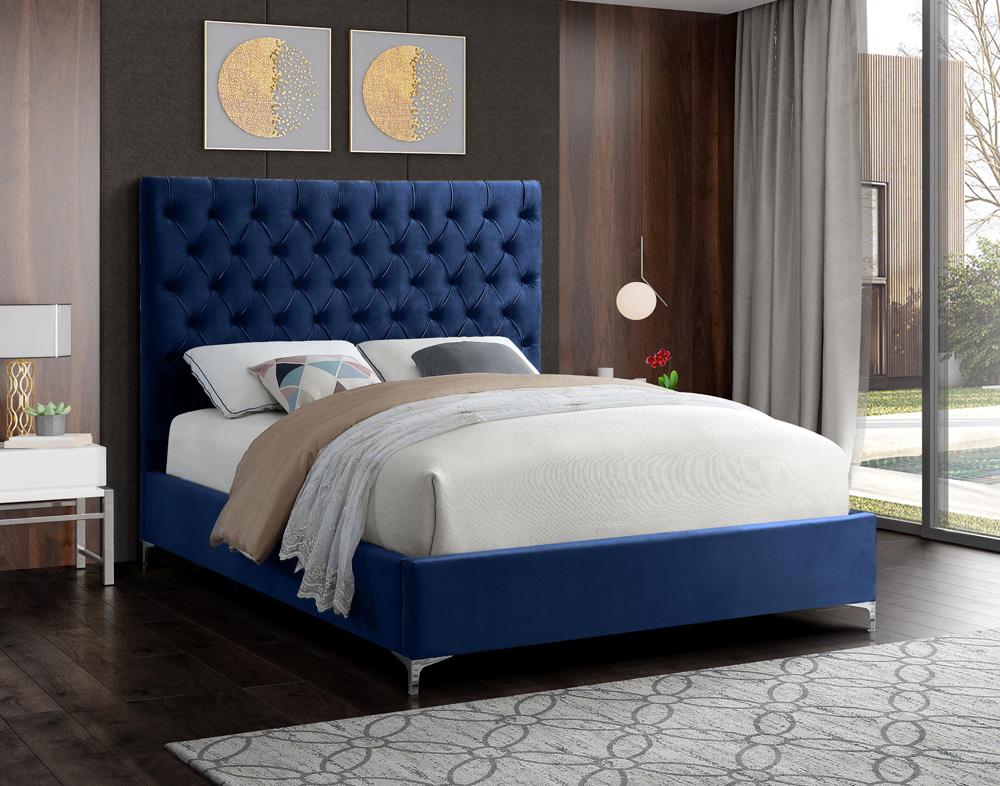 Meridian Furniture - Cruz Navy Velvet King Bed - CruzNavy-K veiw 3