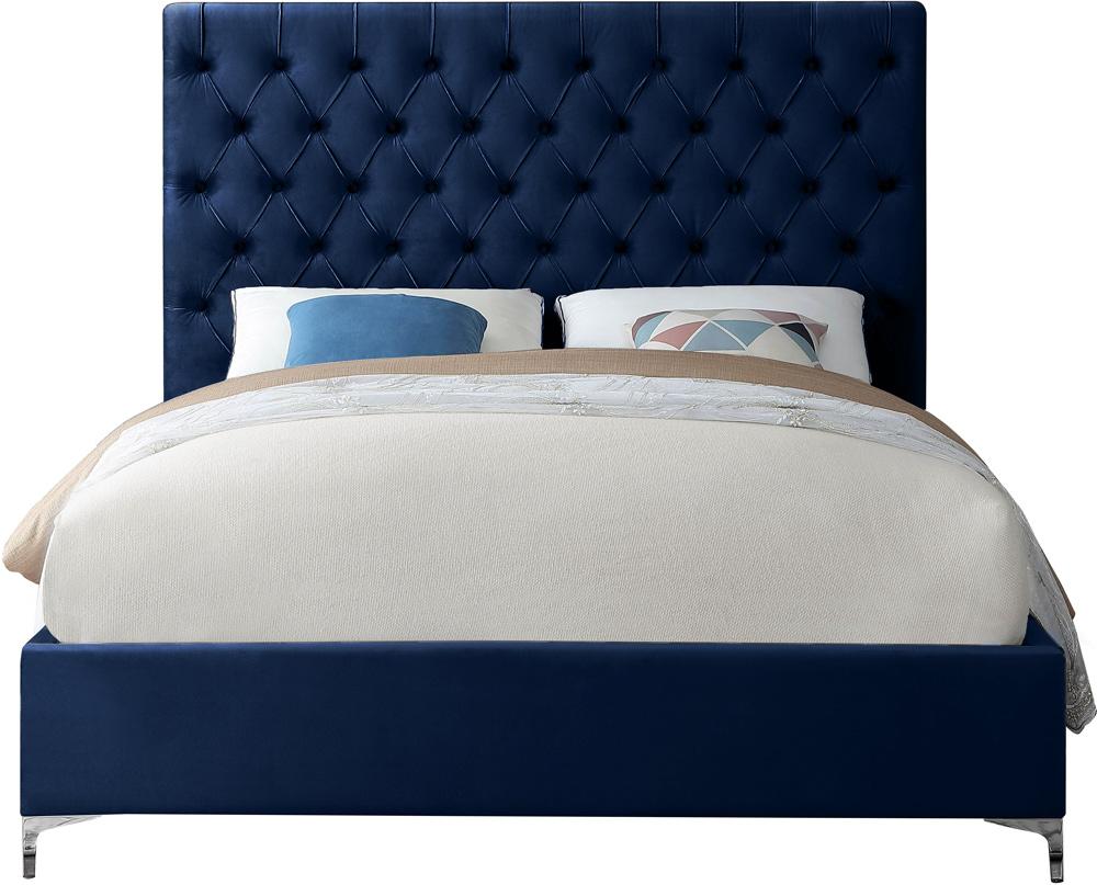 Meridian Furniture - Cruz Navy Velvet King Bed - CruzNavy-K veiw 5