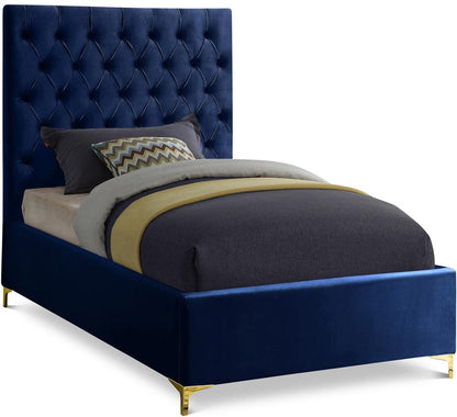 Meridian Furniture - Cruz Navy Velvet Twin Bed - CruzNavy-T veiw 1
