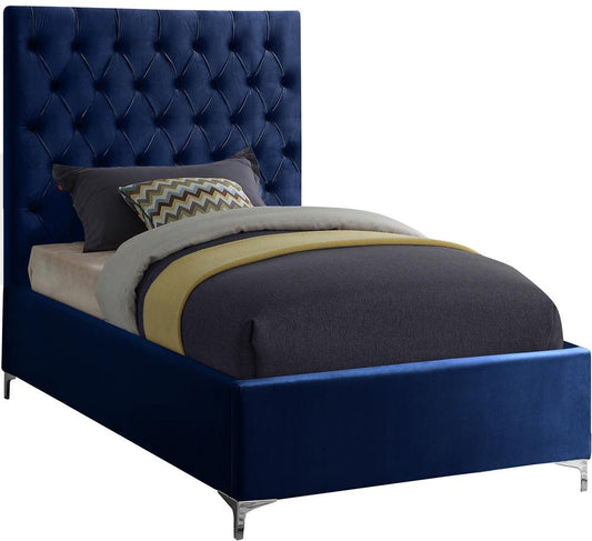 Meridian Furniture - Cruz Navy Velvet Twin Bed - CruzNavy-T veiw 2