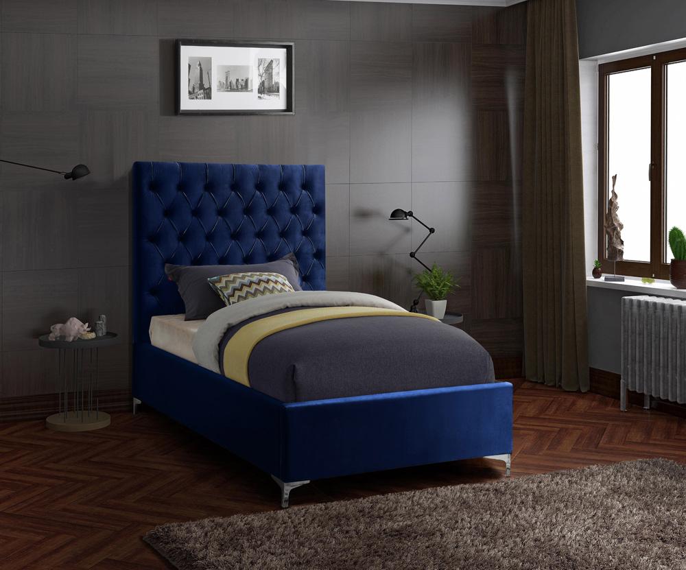 Meridian Furniture - Cruz Navy Velvet Twin Bed - CruzNavy-T veiw 4
