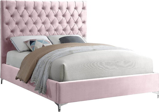 Meridian Furniture - Cruz Pink Velvet Full Bed - CruzPink-F veiw 2