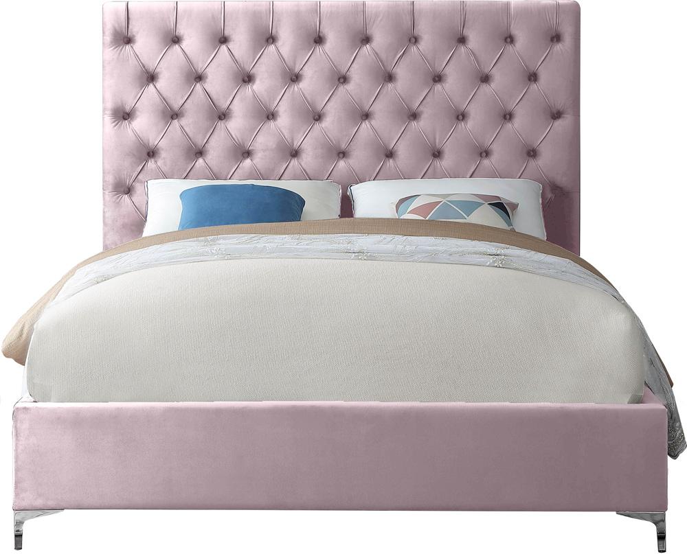 Meridian Furniture - Cruz Pink Velvet Queen Bed - CruzPink-Q veiw 5