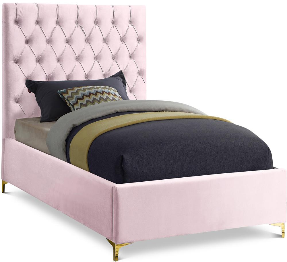 Meridian Furniture - Cruz Pink Velvet Twin Bed - CruzPink-T veiw 1