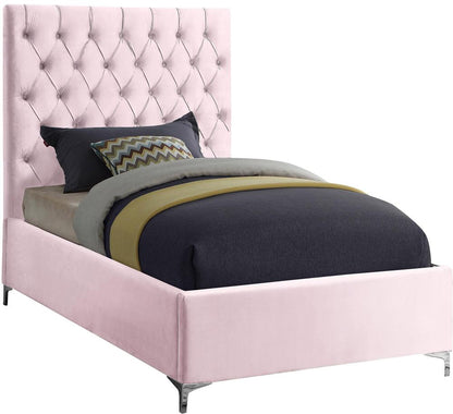 Meridian Furniture - Cruz Pink Velvet Twin Bed - CruzPink-T veiw 2
