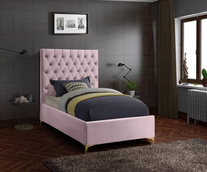 Meridian Furniture - Cruz Pink Velvet Twin Bed - CruzPink-T veiw 3