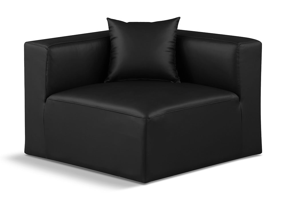 Meridian Furniture - Cube Black Vegan Leather Corner Chair - 668Black-Corner view 1