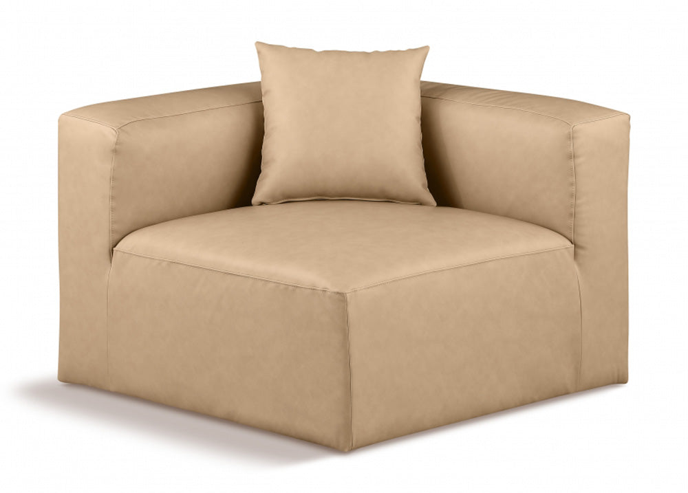 Meridian Furniture - Cube Tan Vegan Leather Corner Chair - 668Tan-Corner view 1