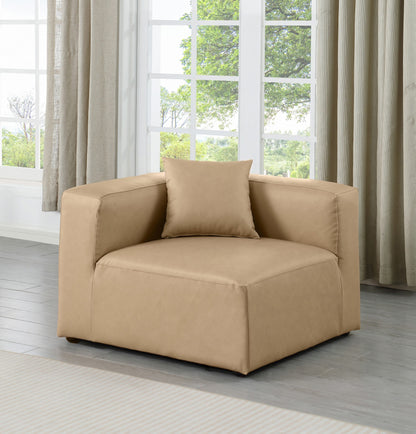 Meridian Furniture - Cube Tan Vegan Leather Corner Chair - 668Tan-Corner view 6