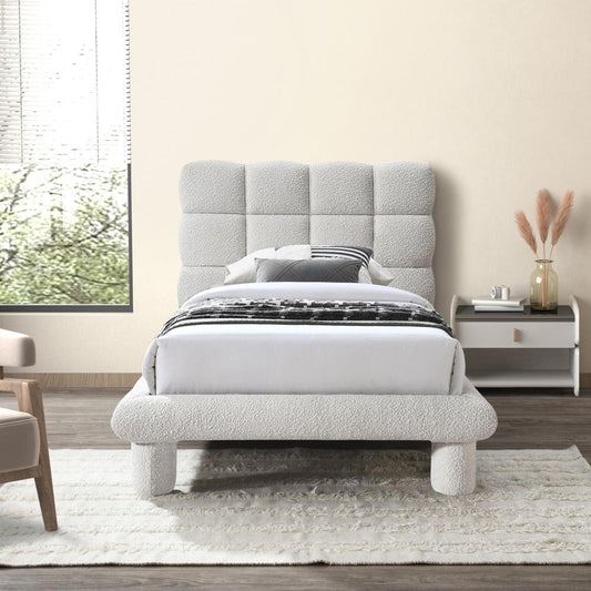 Meridian Furniture - Deco Cream Boucle Fabric Twin Bed - DecoCream-T veiw 2