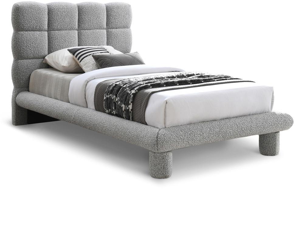 Meridian Furniture - Deco Grey Boucle Fabric Twin Bed - DecoGrey-T veiw 1