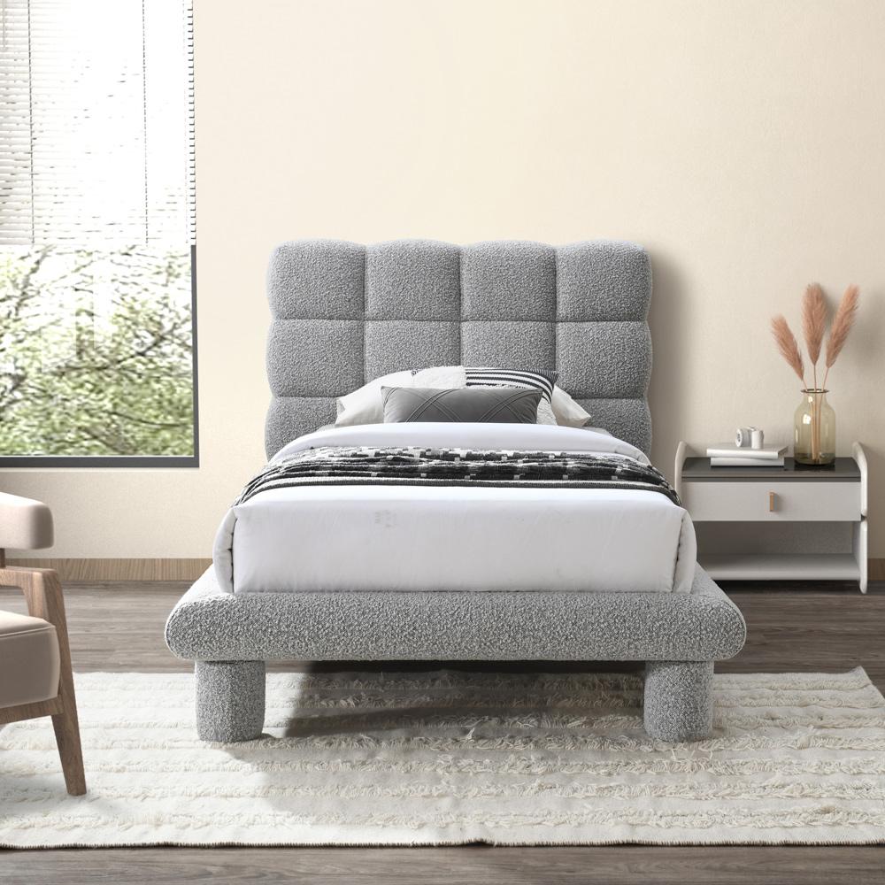 Meridian Furniture - Deco Grey Boucle Fabric Twin Bed - DecoGrey-T veiw 2